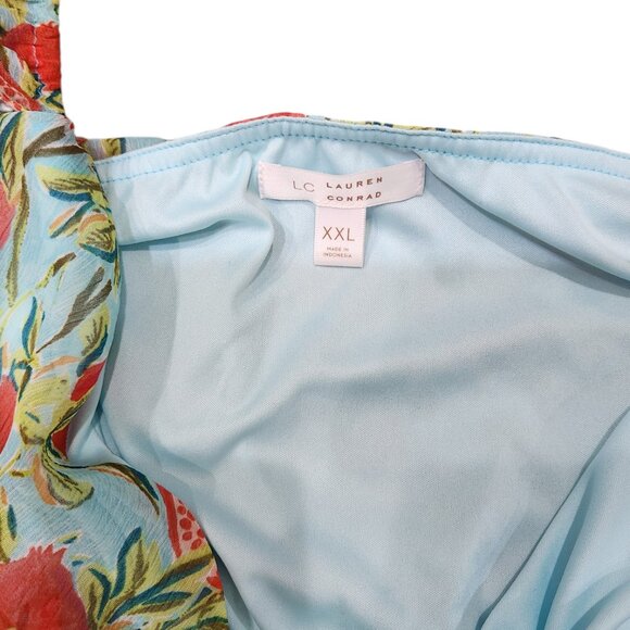 LC Lauren Conrad Pomegranate Print Faux Wrap Blue and Green Lightweig Dress - Picture 5 of 6